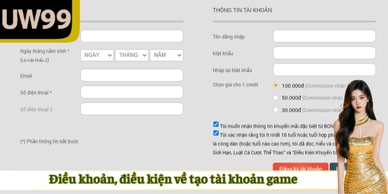 Điều khoản, điều kiện về tạo tài khoản game